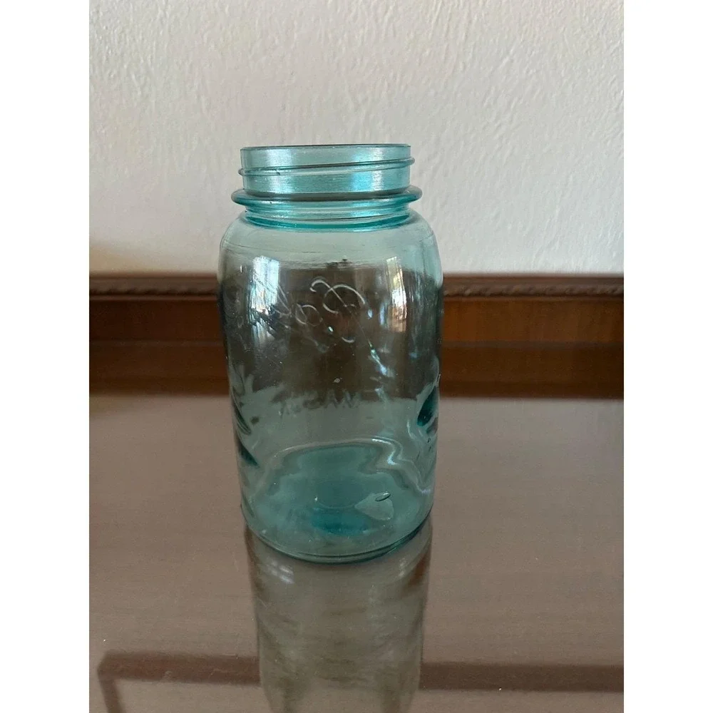 Vintage 1910-1923 Ball Perfect Mason Blue Aqua Glass Quart Jar #1 Air Bubble